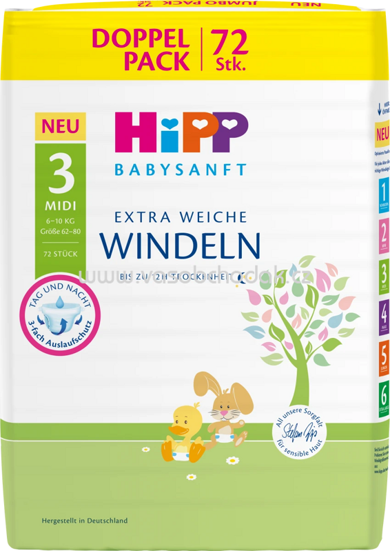 Hipp Babysanft Windeln Gr.3 Midi, Jumbo Pack, 6-10 kg, 72 St