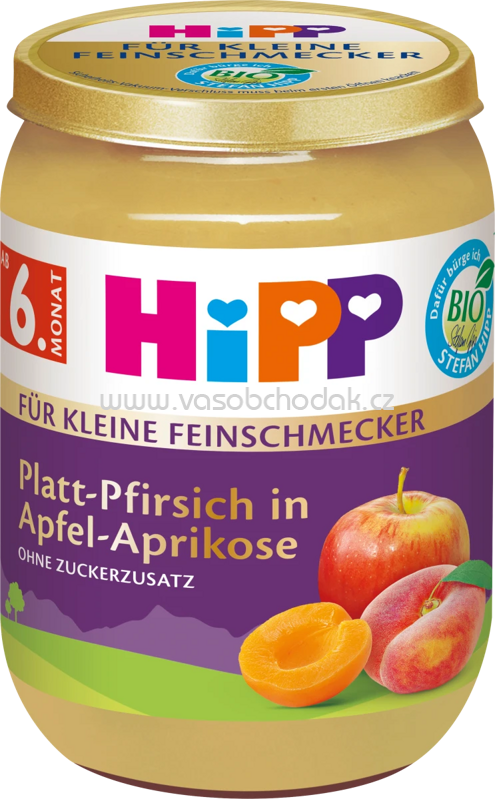 Hipp Für kleine Feinschmecker Platt-Pfirsich in Apfel-Aprikose, ab 6. Monat, 190g