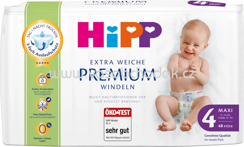 Hipp Babysanft Extra Weiche Premium Windeln Gr.4 Maxi, 9-14 kg, 48 St Hipp Babysanft Extra Weiche Premium Windeln Gr.4 Maxi, 9-14 kg, 48 St