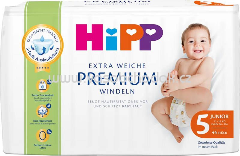 Hipp Babysanft Extra Weiche Premium Windeln Gr.5 Junior, 11-16 kg, 44 St Hipp Babysanft Extra Weiche Premium Windeln Gr.5 Junior, 11-16 kg, 44 St