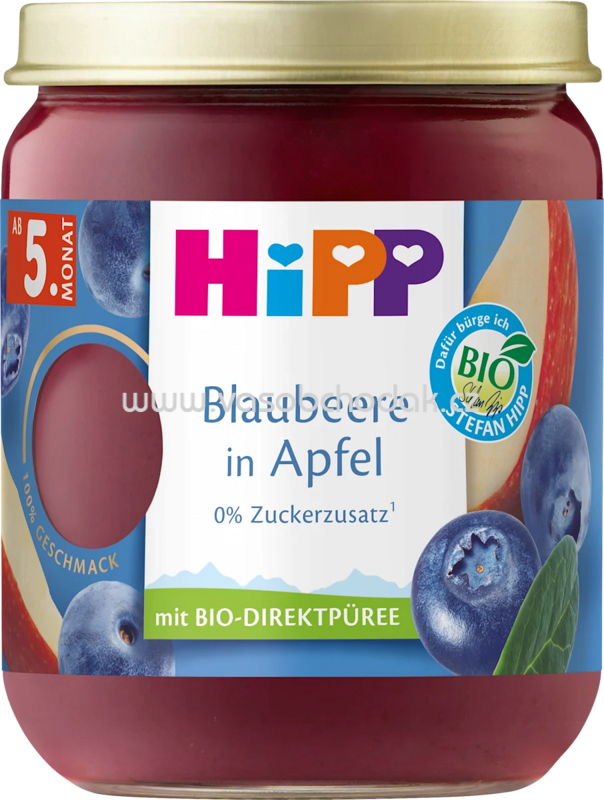 Hipp Blaubeere in Apfel, ab 5. Monat, 160g Hipp Blaubeere in Apfel, ab 5. Monat, 160g