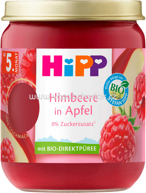 Hipp Himbeere in Apfel, ab 5. Monat, 160g Hipp Himbeere in Apfel, ab 5. Monat, 160g