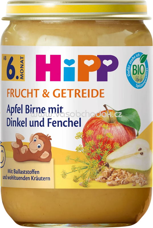 Hipp Frucht & Getreide Apfel Birne mit Dinkel und Fenchel, ab 6. Monat, 190g