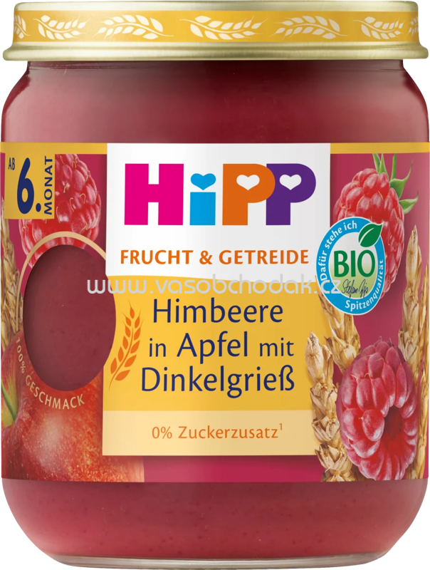 Hipp Frucht & Getreide Himbeere in Apfel mit Dinkelgrieß, ab 6. Monat, 160g Hipp Frucht & Getreide Himbeere in Apfel mit Dinkelgrieß, ab 6. Monat, 160g