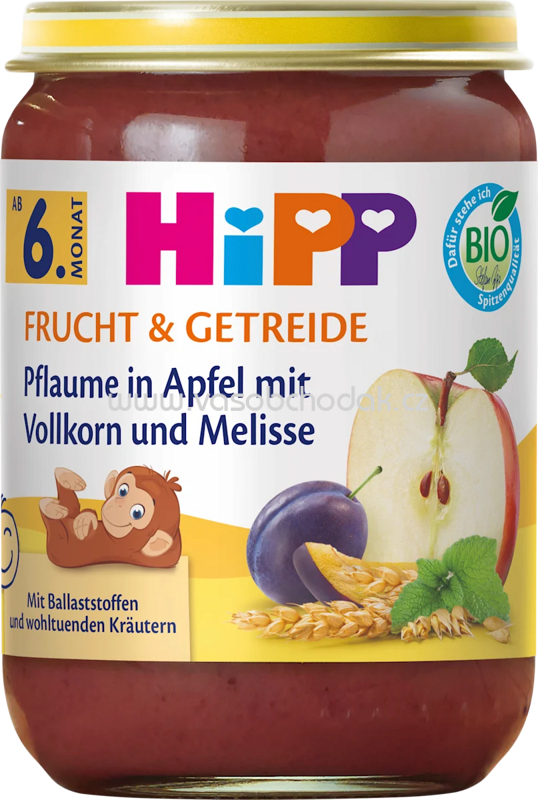 Hipp Frucht & Getreide Pflaume in Apfel mit Vollkorn und Melisse, ab 6. Monat, 190g