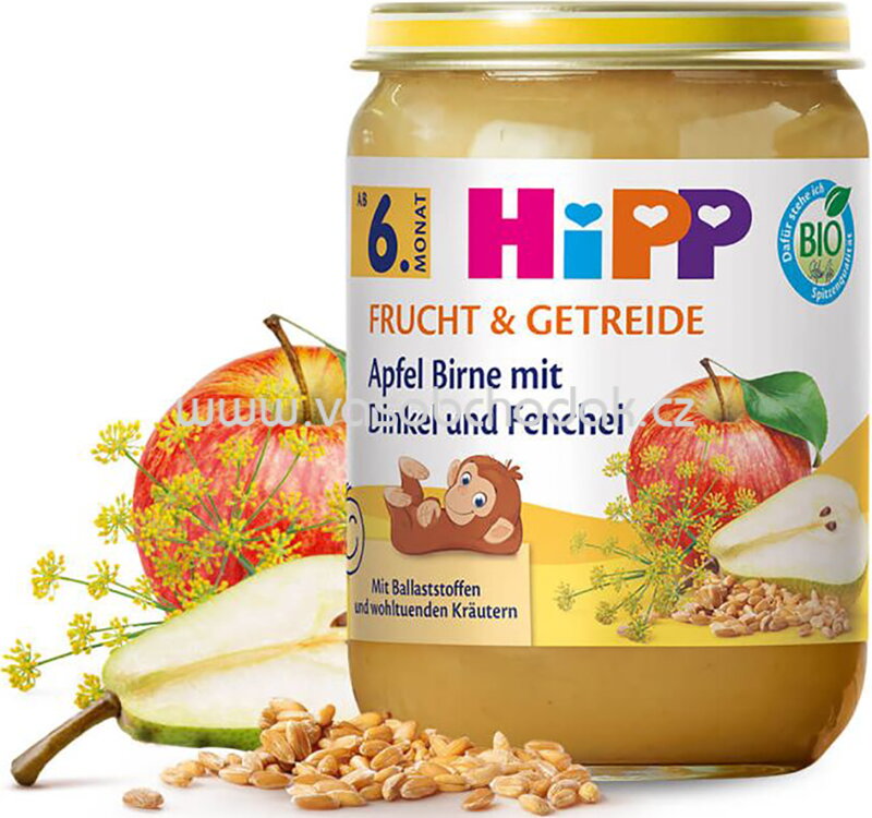 Hipp Frucht & Getreide Apfel Birne mit Dinkel und Fenchel, ab 6. Monat, 190g Hipp Frucht & Getreide Apfel Birne mit Dinkel und Fenchel, ab 6. Monat, 190g