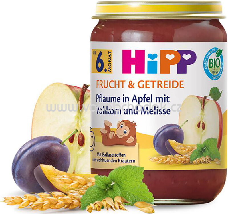 Hipp Frucht & Getreide Pflaume in Apfel mit Vollkorn und Melisse, ab 6. Monat, 190g