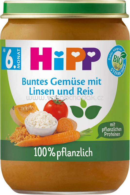 Hipp Buntes Gemüse mit Linsen und Reis, ab 6. Monat, 190g Hipp Buntes Gemüse mit Linsen und Reis, ab 6. Monat, 190g