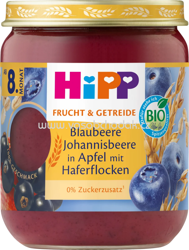 Hipp Frucht & Getreide Blaubeere Johannisbeere inf Apfel mit Haferflocken, ab 8. Monat, 160g Hipp Frucht & Getreide Blaubeere Johannisbeere inf Apfel mit Haferflocken, ab 8. Monat, 160g