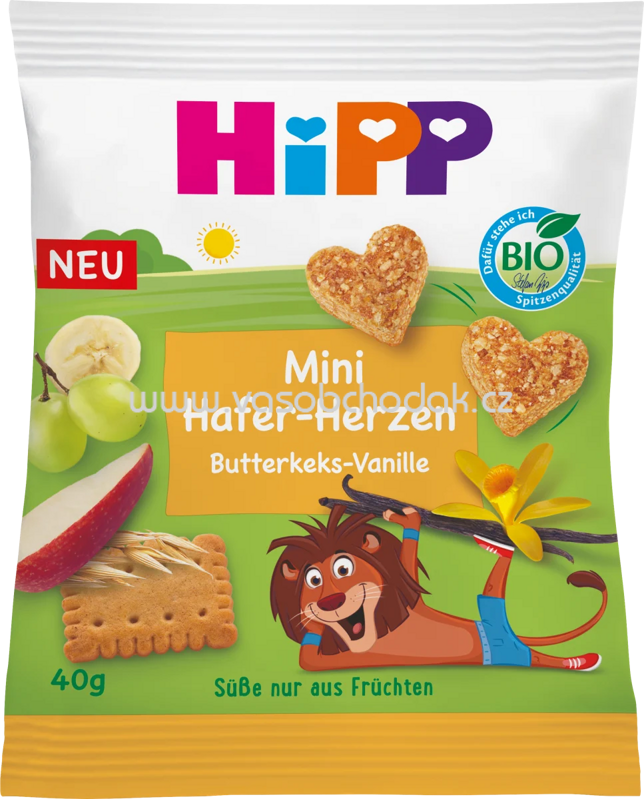 Hipp Kindersnack Mini Hafer-Herzen Butterkeks-Vanille, ab 1 Jahr, 40g Hipp Kindersnack Mini Hafer-Herzen Butterkeks-Vanille, ab 1 Jahr, 40g