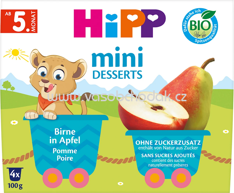 Hipp Mini Desserts im Becher Birne in Apfel, ab 5. Monat, 4x100g, 400g Hipp Mini Desserts im Becher Birne in Apfel, ab 5. Monat, 4x100g, 400g