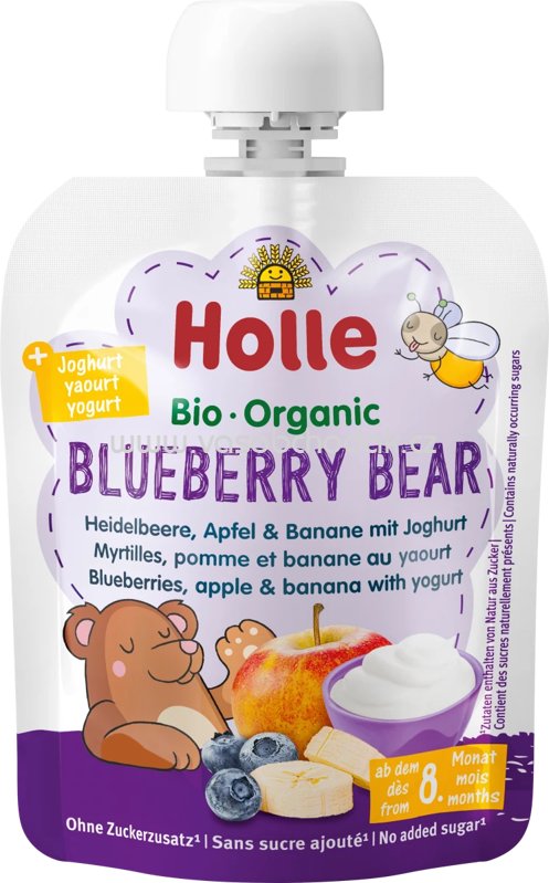 Holle Quetschie Blueberry Bear Heidelbeere, Apfel & Banane mit Joghurt, ab dem 8.Monat, 85g