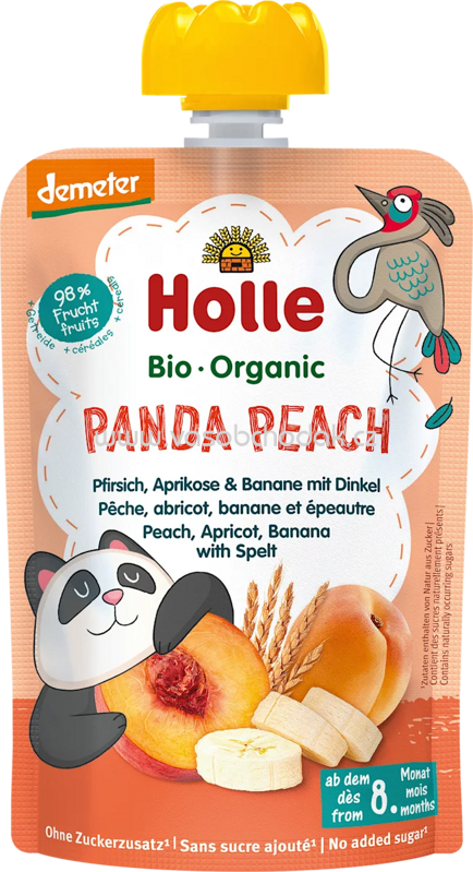 Holle Quetschie Panda Peach, Pfirsich, Aprikose, Banane mit Dinkel, ab 8 Monaten, 100g Holle Quetschie Panda Peach, Pfirsich, Aprikose, Banane mit Dinkel, ab 8 Monaten, 100g