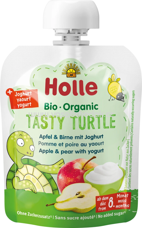 Holle Quetschie Tasty Turtle Apfel & Birne mit Joghurt, ab dem 8. Monat, 85g Holle Quetschie Tasty Turtle Apfel & Birne mit Joghurt, ab dem 8. Monat, 85g