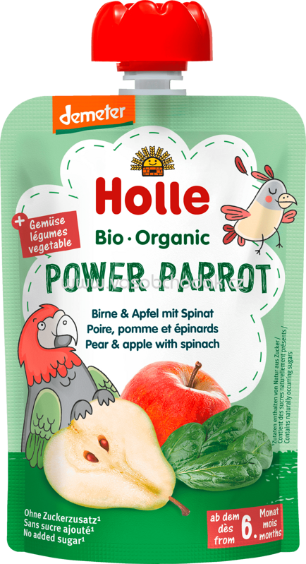 Holle baby food Quetschbeutel Power Parrot, Birne mit Apfel & Spinat, ab 6. Monaten, 100g