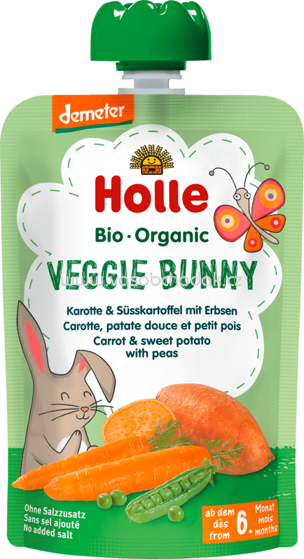 Holle baby food Quetschbeutel Veggie Bunny, Karotte, Süsskartoffel mit Erbsen, ab 6. Monaten, 100g