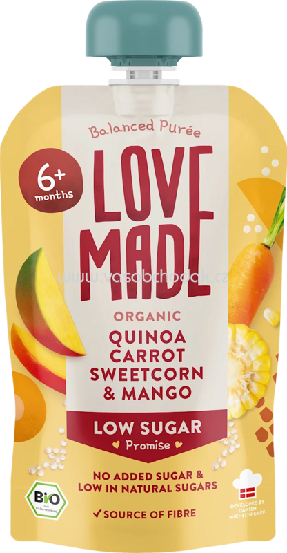 LoveMade Organics Quetschie Karotte, Mais, Mango und Quinoa, ab 6 Monaten, 100 g LoveMade Organics Quetschie Karotte, Mais, Mango und Quinoa, ab 6 Monaten, 100 g