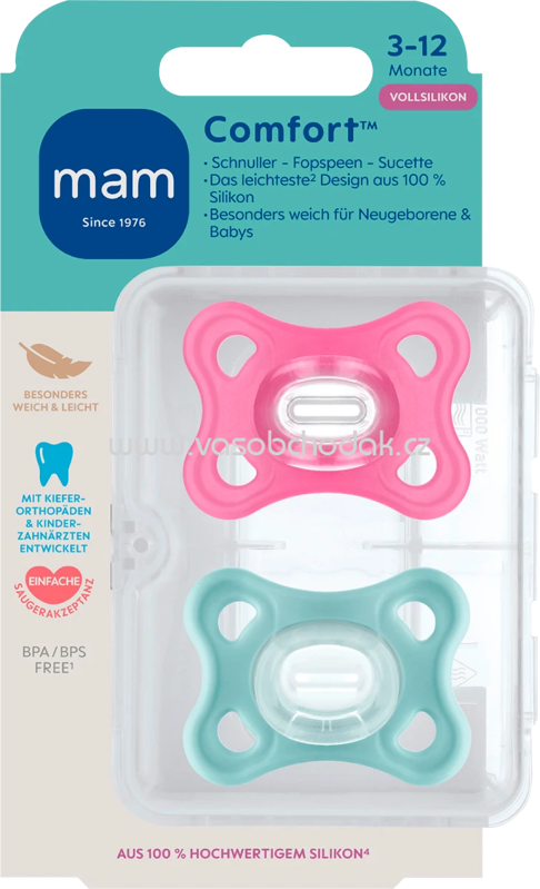 mam Schnuller Comfort Silikon, pink/grün, 3-12 Monate, 2 St mam Schnuller Comfort Silikon, pink/grün, 3-12 Monate, 2 St