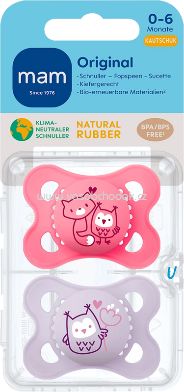 mam Schnuller Original Kautschuk, rosa/flieder, 0-6 Monate, 2 St