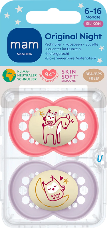 mam Schnuller Original Night Silikon pink/lila, 6-16 Monate, 2 St