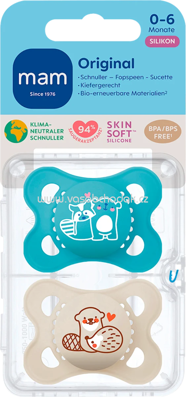 mam Schnuller Original Silikon, blau/beige, 0-6 Monate, 2 St mam Schnuller Original Silikon, blau/beige, 0-6 Monate, 2 St