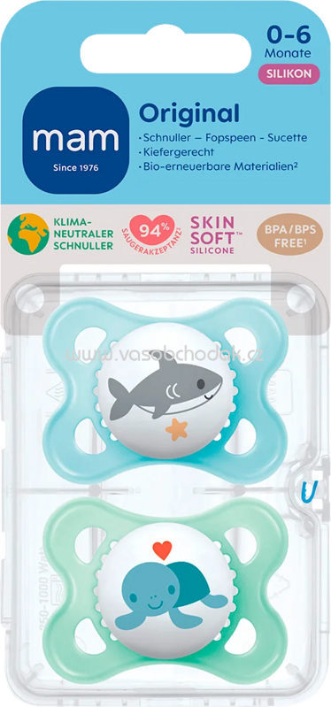 mam Schnuller Original Silikon, blau/mint, 0-6 Monate, 2 St