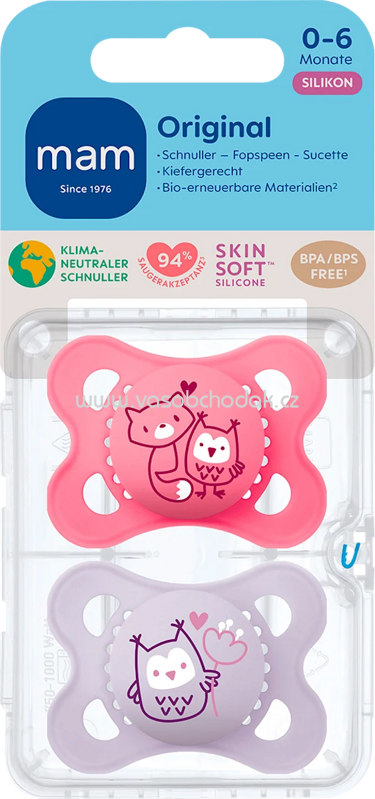 mam Schnuller Original Silikon, rosa/flieder, 0-6 Monate, 2 St