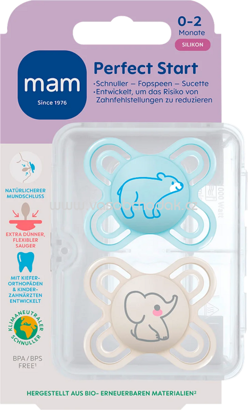 mam Schnuller Original Start Silikon, blau/creme, 0-2 Monate, 1 St
