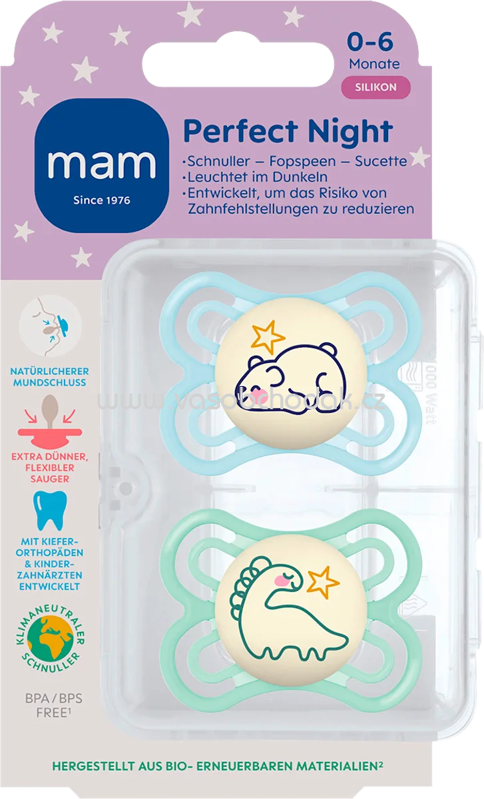 mam Schnuller Perfect Night Silikon, blau/mint, 0-6 Monate, 2 St mam Schnuller Perfect Night Silikon, blau/mint, 0-6 Monate, 2 St