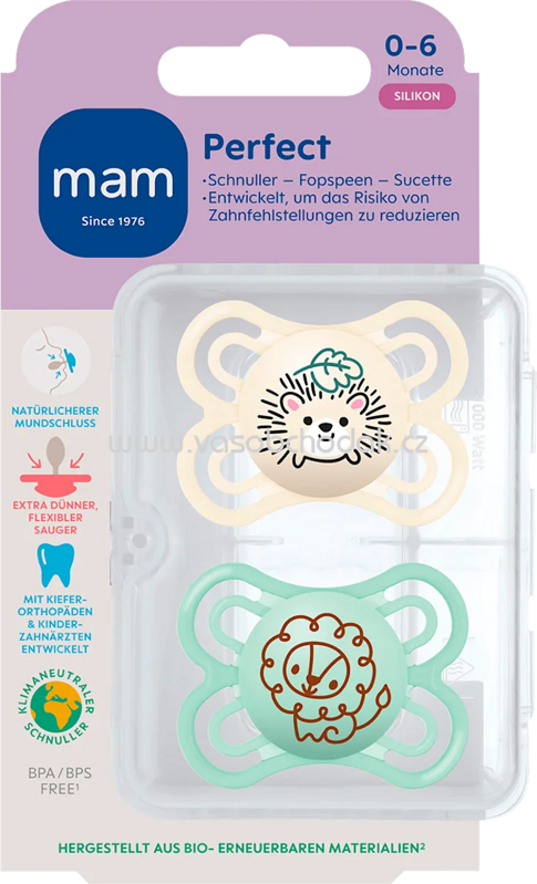 mam Schnuller Perfect Silikon, creme/mint, 0-6 Monate, 2 St mam Schnuller Perfect Silikon, creme/mint, 0-6 Monate, 2 St