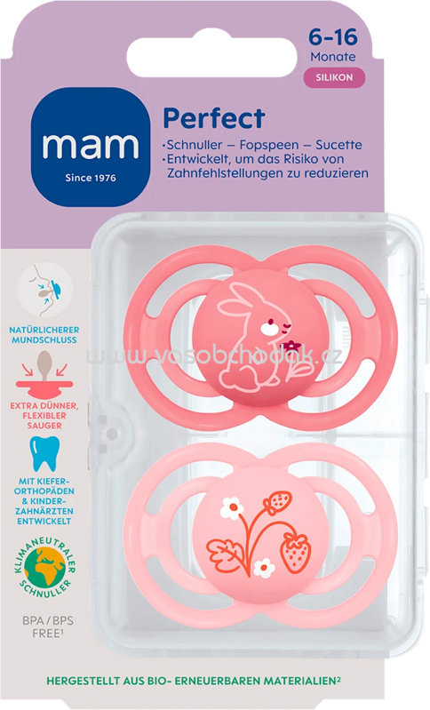 mam Schnuller Perfect Silikon, pink/rosa, 6-16 Monate, 2 St mam Schnuller Perfect Silikon, pink/rosa, 6-16 Monate, 2 St
