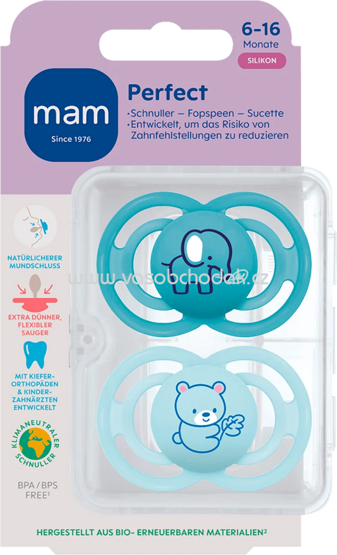 mam Schnuller Perfect Silikon, türkis/blau, 6-16 Monate, 2 St