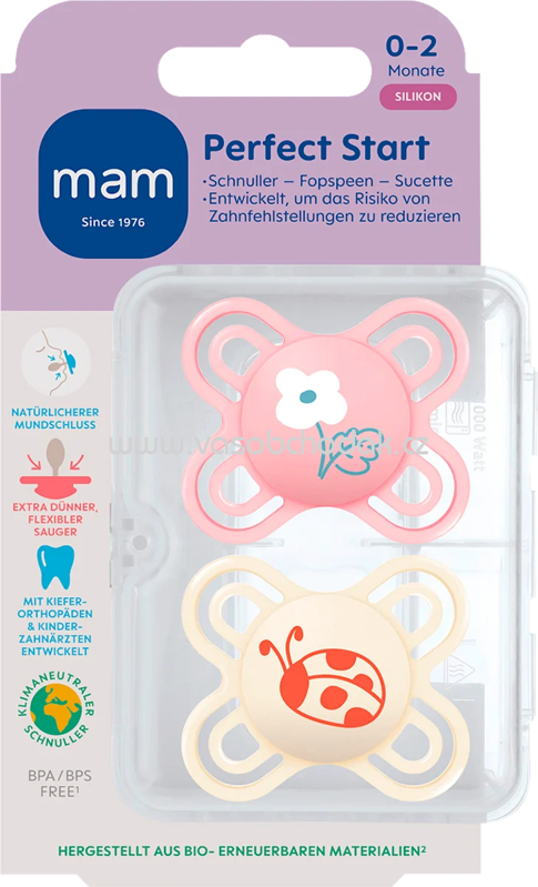 mam Schnuller Perfect Start Silikon, pink/creme, 0-2 Monate, 2 St mam Schnuller Perfect Start Silikon, pink/creme, 0-2 Monate, 2 St