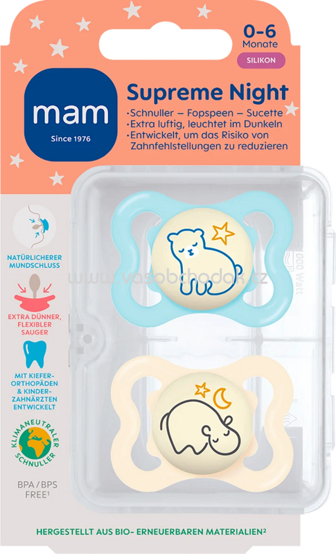 mam Schnuller Supreme Night Silikon, blau/crreme, 0-6 Monate, 2 St mam Schnuller Supreme Night Silikon, blau/crreme, 0-6 Monate, 2 St