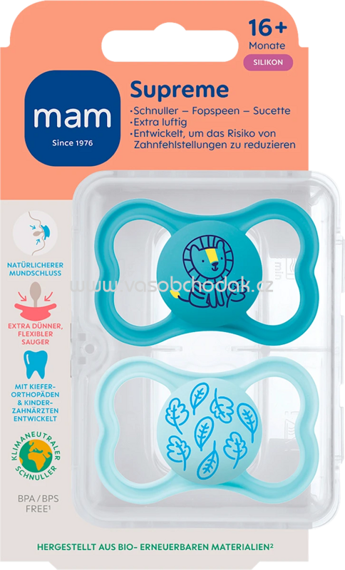 mam Schnuller Supreme Silikon, blau, ab 16 Monate, 2 St