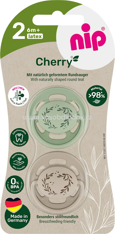 Nip Schnuller Cherry grün/braun, Gr. 2, ab 6 Monate, 2 St Nip Schnuller Cherry grün/braun, Gr. 2, ab 6 Monate, 2 St