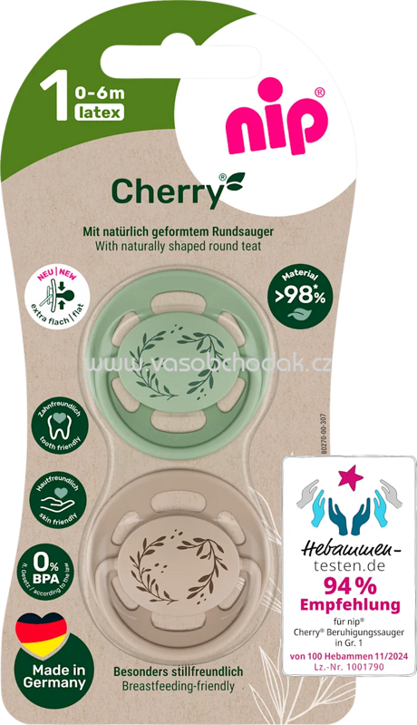Nip Schnuller Cherry mint/braun, Gr.1, 0-6 Monate, 2 St Nip Schnuller Cherry mint/braun, Gr.1, 0-6 Monate, 2 St