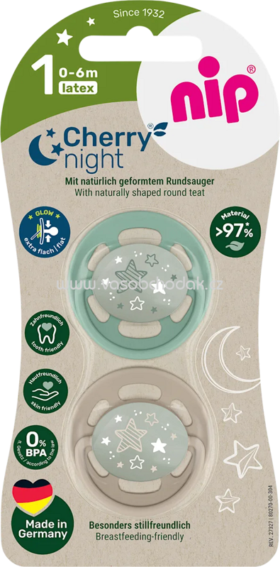 Nip Schnuller Cherry night mint/braun, Gr.1, 0-6 Monate, 2 St Nip Schnuller Cherry night mint/braun, Gr.1, 0-6 Monate, 2 St