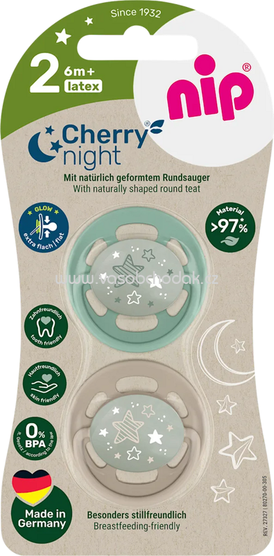 Nip Schnuller Cherry night mint/braun Gr.2, ab 6 Monaten, 2 St