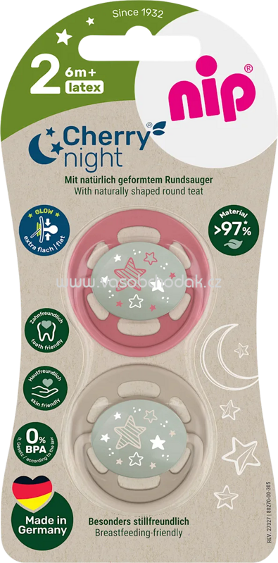 Nip Schnuller Cherry night rot/braun, Gr.2, ab 6 Monaten, 2 St Nip Schnuller Cherry night rot/braun, Gr.2, ab 6 Monaten, 2 St