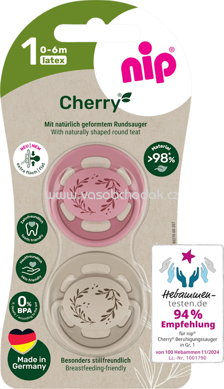 Nip Schnuller Cherry rot/braun, Gr.1, 0-6 Monate, 2 St Nip Schnuller Cherry rot/braun, Gr.1, 0-6 Monate, 2 St