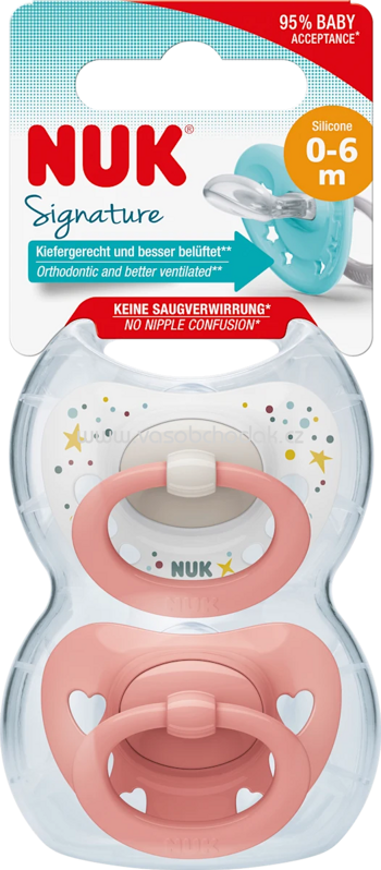 NUK Schnuller Signature Silikon, rosa, 0-6 Monate, 2 St NUK Schnuller Signature Silikon, rosa, 0-6 Monate, 2 St