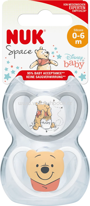 NUK Schnuller Space Disney Silikon, grau/weiß, Gr.1, 0-6 Monate, 2 St