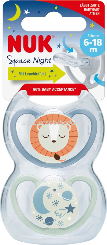 NUK Schnuller Space Night Silikon, blau/mint, 6-18 Monate, 2 St