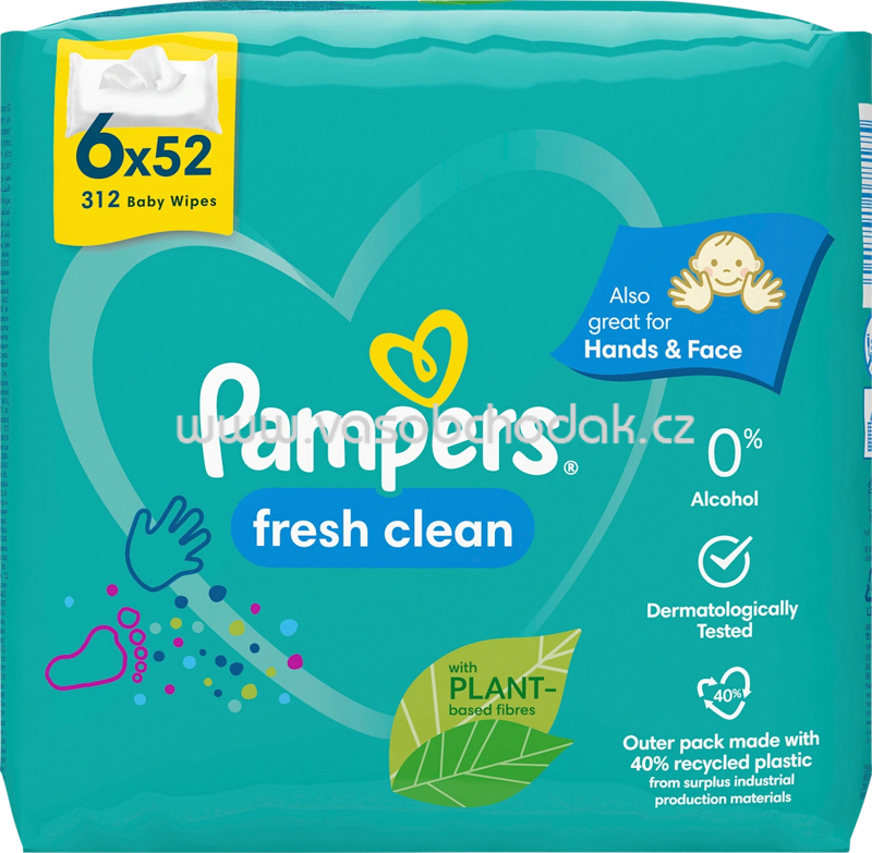 Pampers Feuchttücher Fresh Clean, 6 x 52 Stück, 312 St Pampers Feuchttücher Fresh Clean, 6 x 52 Stück, 312 St
