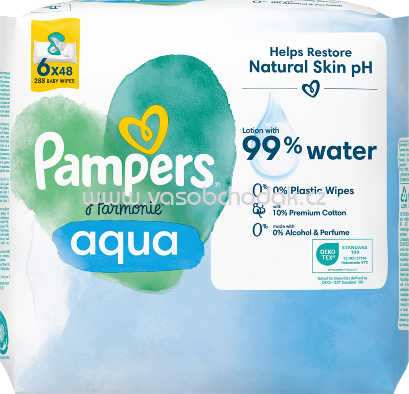 Pampers Feuchttücher Harmonie Aqua, 6x48 St, 288 St Pampers Feuchttücher Harmonie Aqua, 6x48 St, 288 St