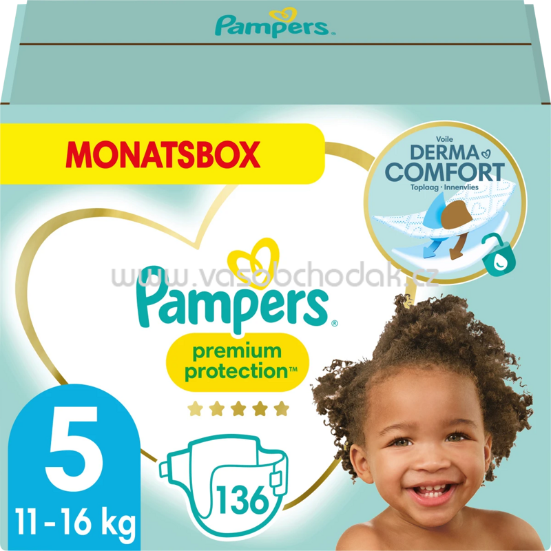 Pampers Windeln Premium Protection Gr. 5 Junior, 11-16 kg, Monatsbox, 136 St