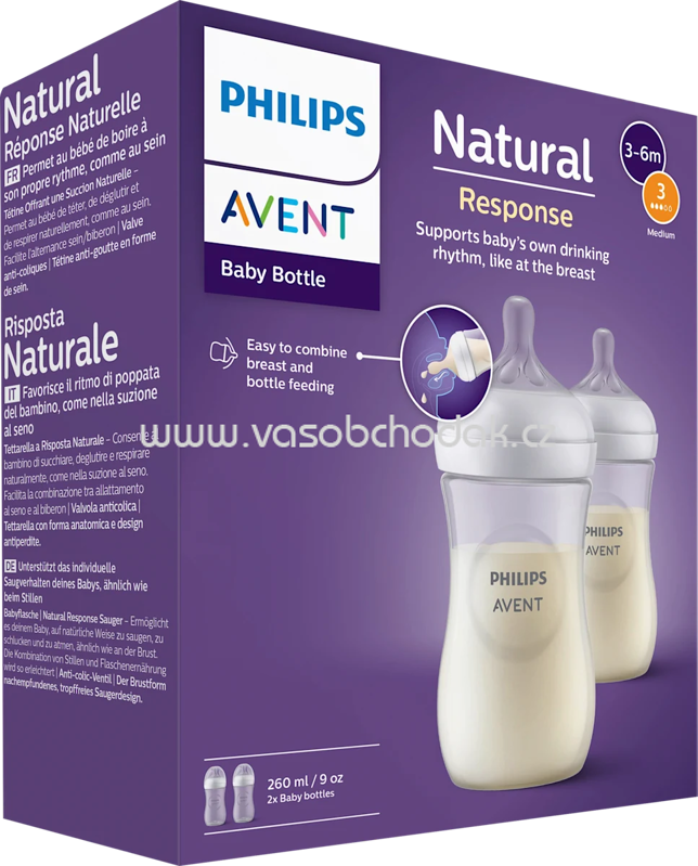 PHILIPS AVENT Babyflasche Natural Response weiß, von Geburt an, Doppelpack, 260ml, 1 St PHILIPS AVENT Babyflasche Natural Response weiß, von Geburt an, Doppelpack, 260ml, 1 St