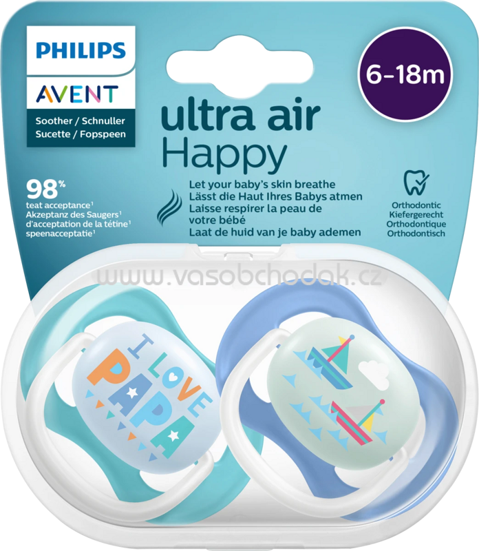 PHILIPS AVENT Schnuller ultra air happy Silikon, blau/weiß, 6-18 Monate, 2 St