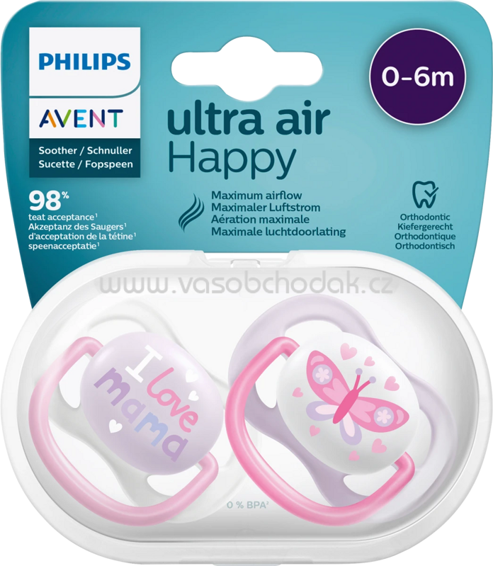 PHILIPS AVENT Schnuller ultra air happy Silikon, rosa/lila, 0-6 Monate, 2 St